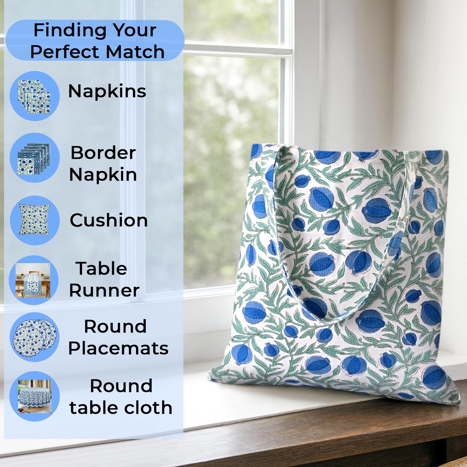 Hand Block Print Cotton Tote Bag - Queen Blue