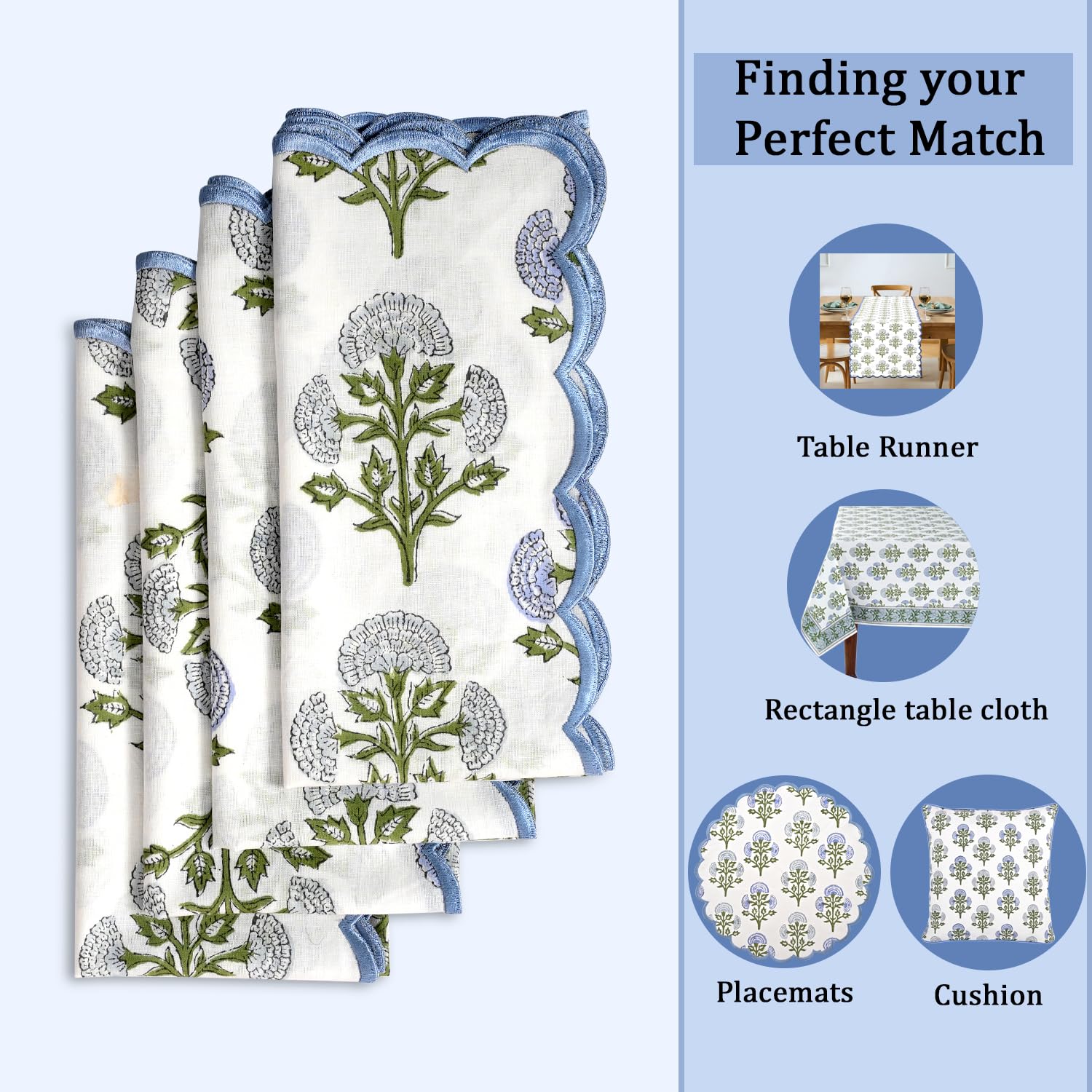 Hand Block Print Cotton Cloth Napkin - Mughal Buta Blue