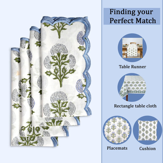 Hand Block Print Cotton Cloth Napkin - Mughal Buta Blue