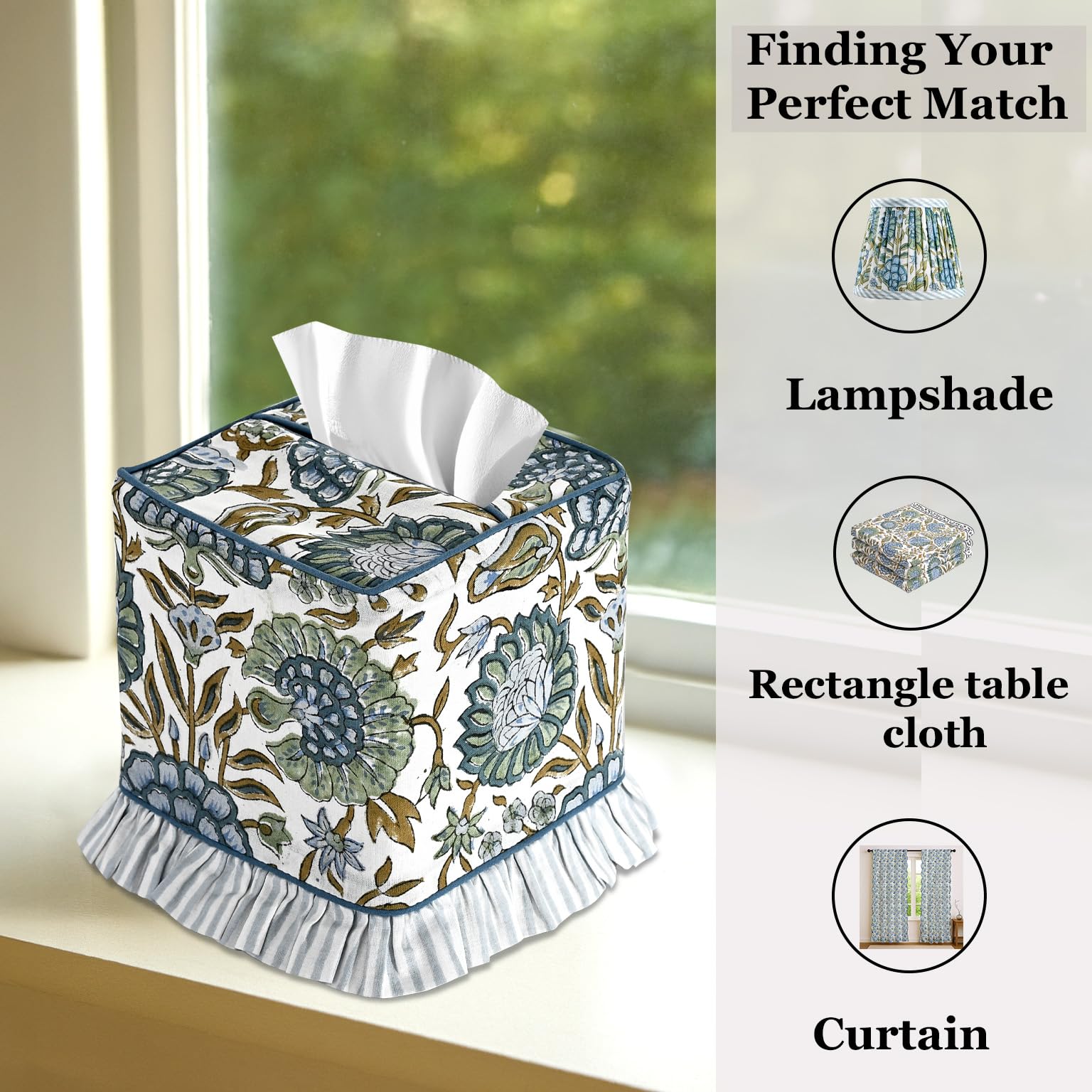 Hand Block Print Cotton Tissue Box Cover - Asparagus Green