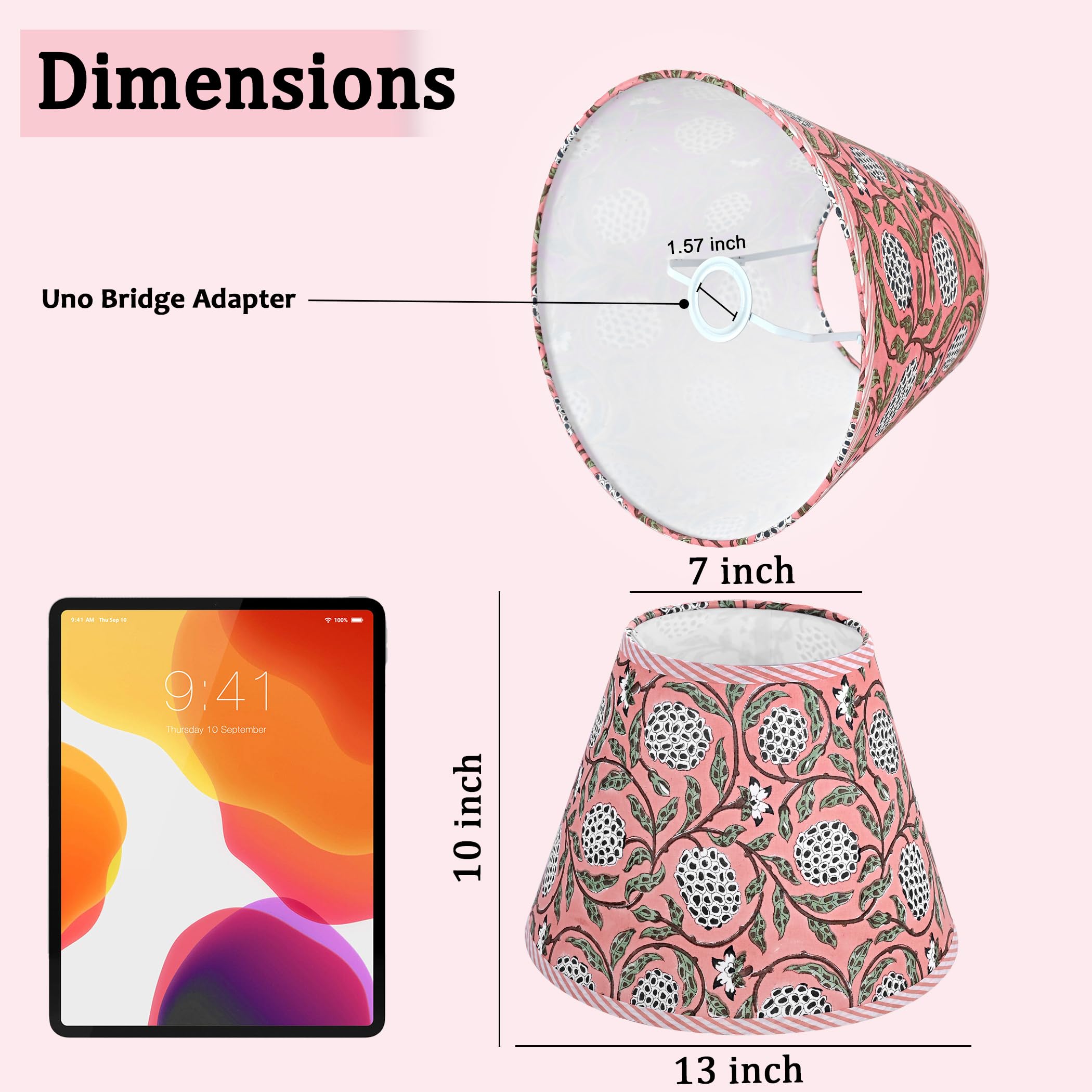 Hand Block Print Cotton Lampshade - Dark Salmon Pink