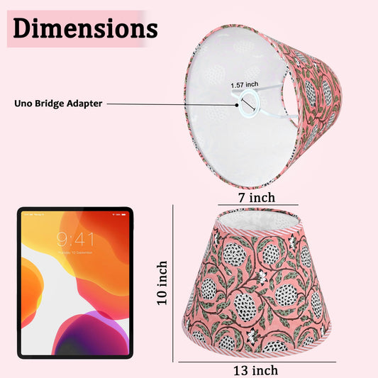 Hand Block Print Cotton Lampshade - Dark Salmon Pink