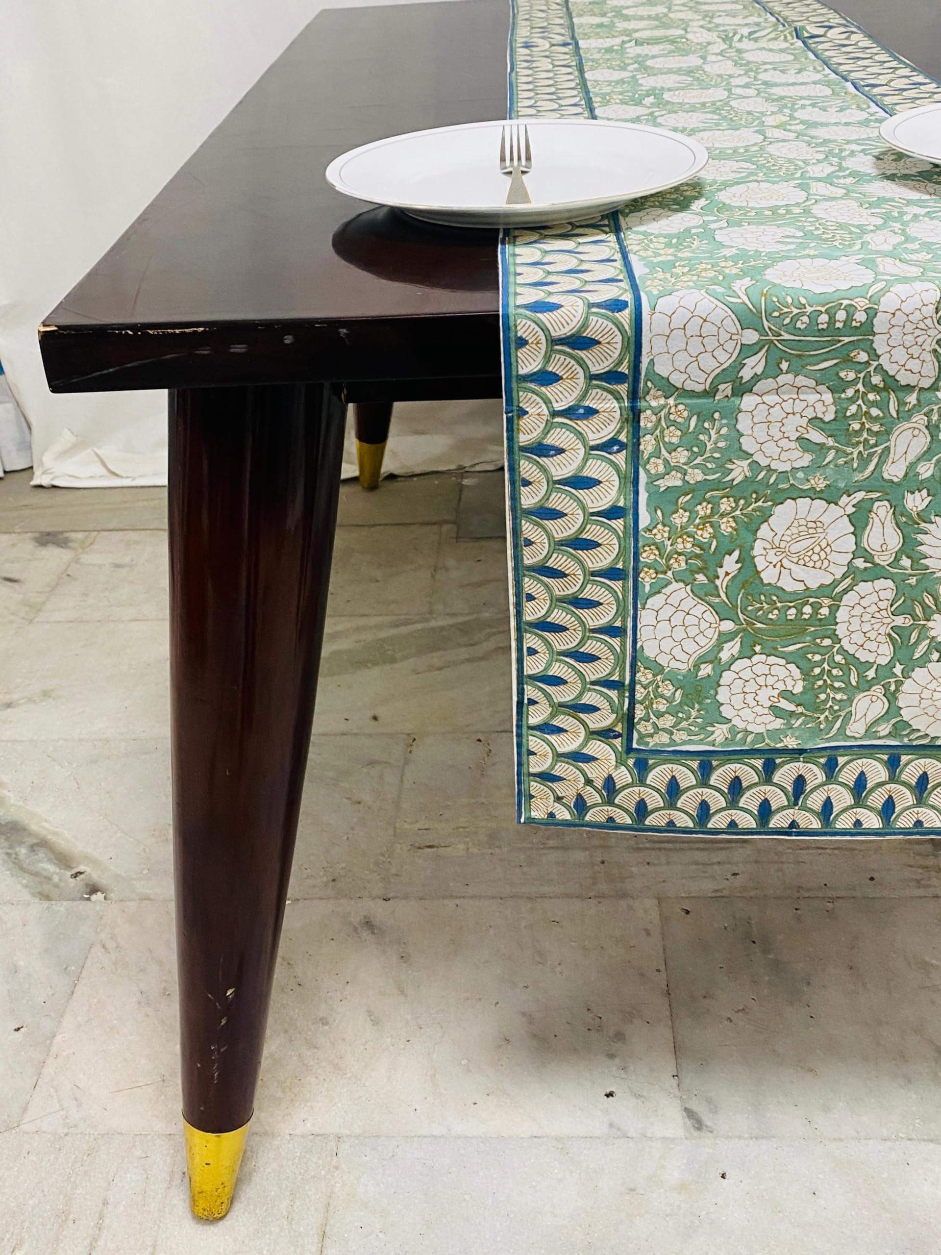 Hand Block Print Cotton Table Runner - Moss Green