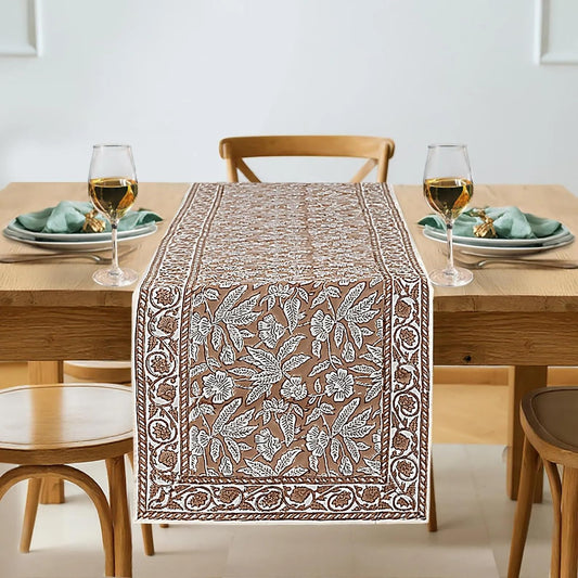 Hand Block Print Cotton Table Runner - Ook Brown