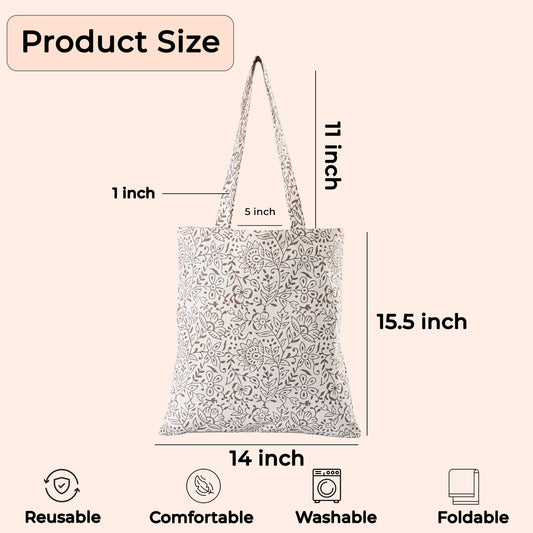 Hand Block Print Cotton Tote Bag - Taupe