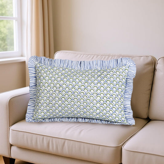 Hand Block Print Cotton Throw Pillow Cover - Hand Fan Harmony