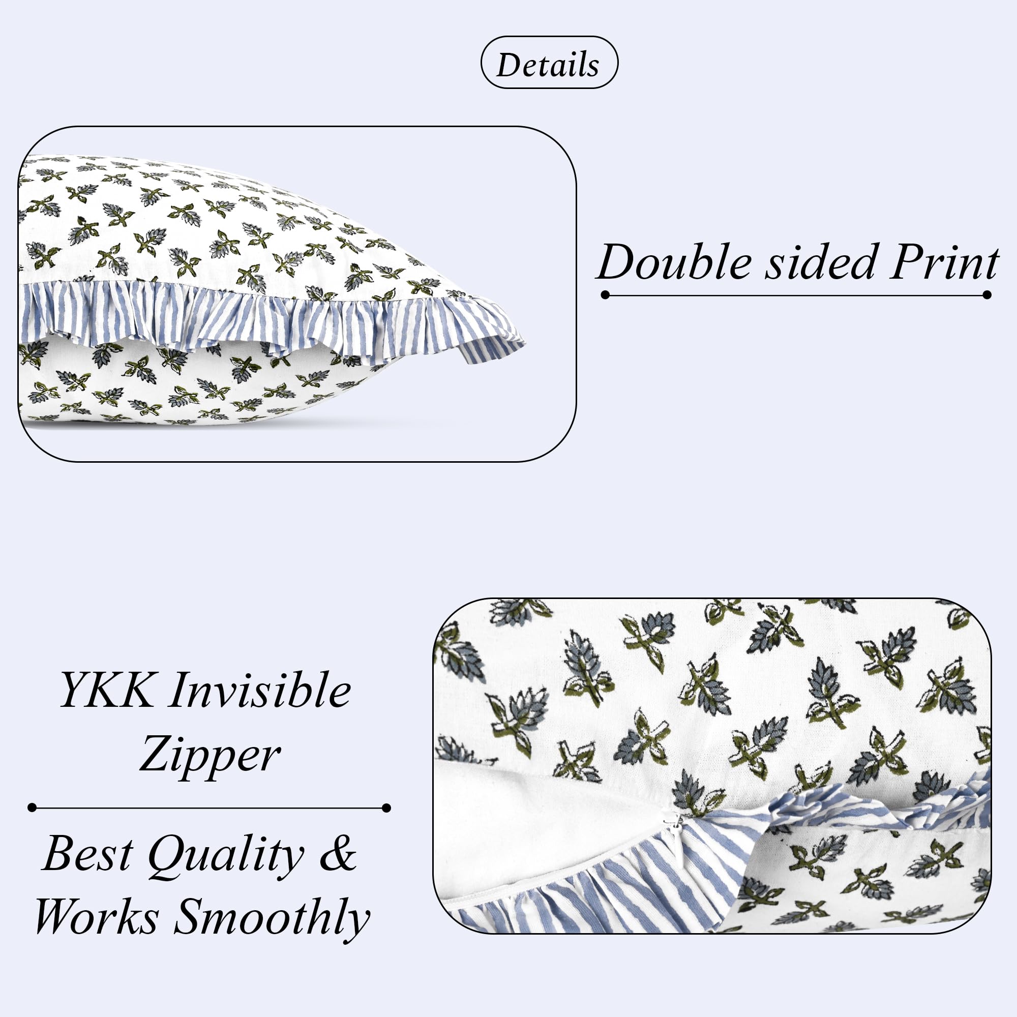 Hand Block Print Cotton Throw Pillow Cover - Baby Blossoms