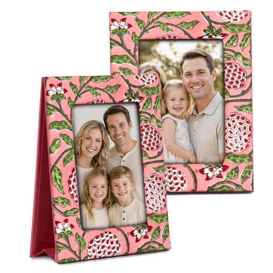 Hand Block Print Cotton Picture Frame - Strawberry Pink