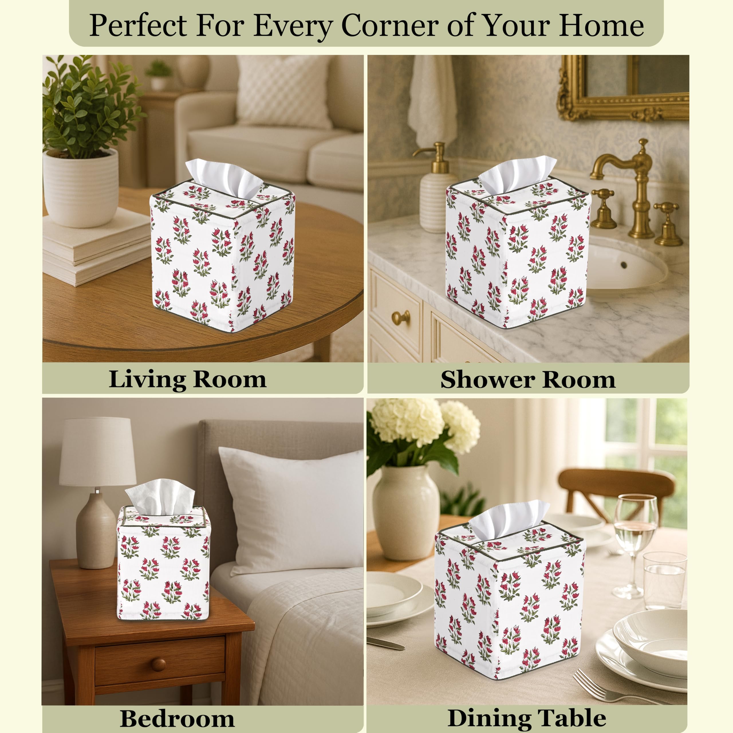 Hand Block Print Cotton Tissue Box Cover - Marmalade Red