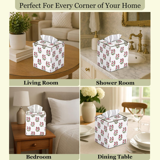 Hand Block Print Cotton Tissue Box Cover - Marmalade Red