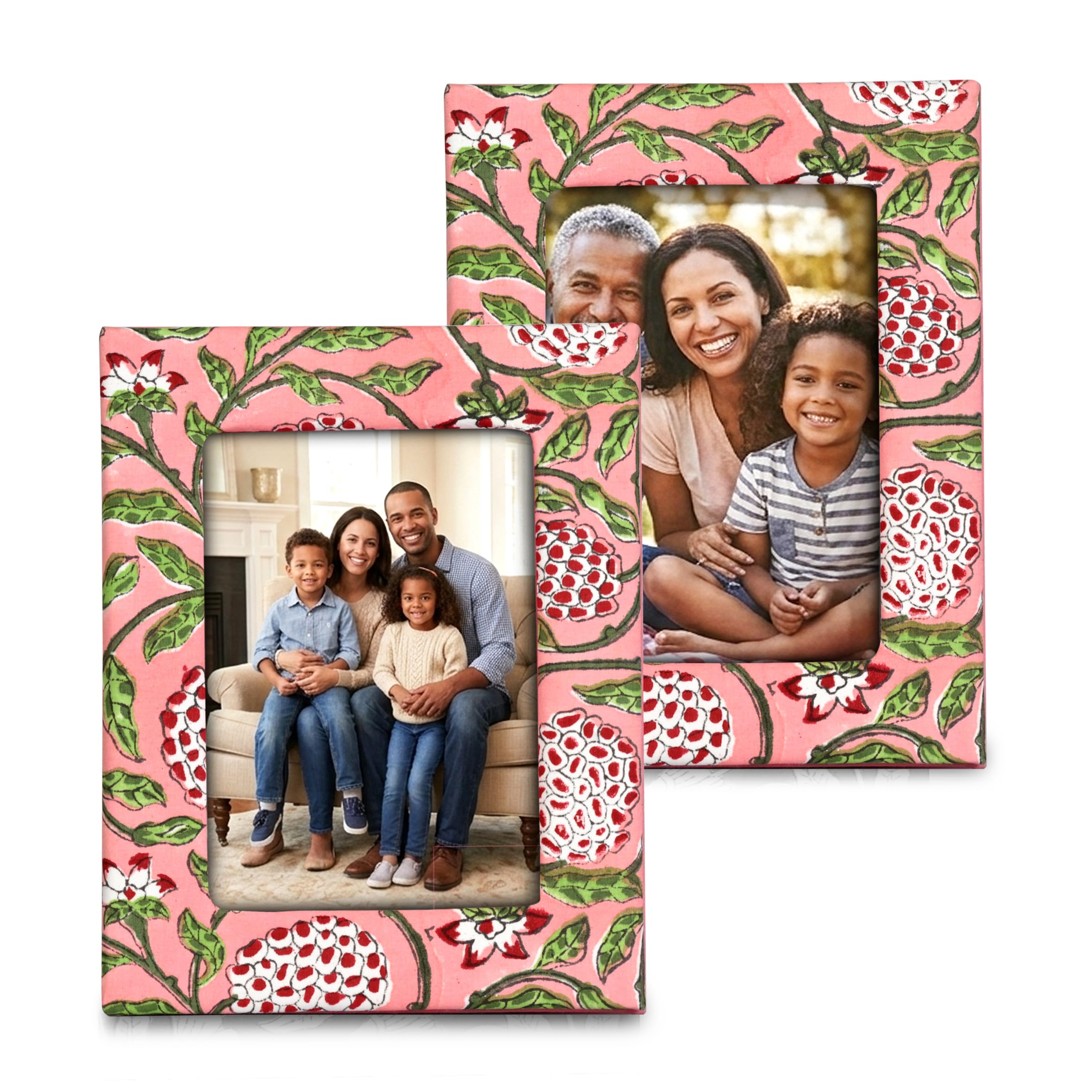 Hand Block Print Cotton Picture Frame - Strawberry Pink