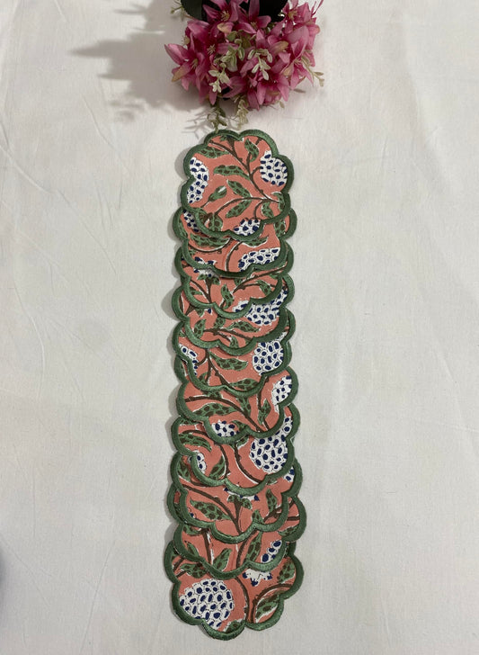 Hand Block Print Cotton Drink Coaster - Dark Salmon Pink