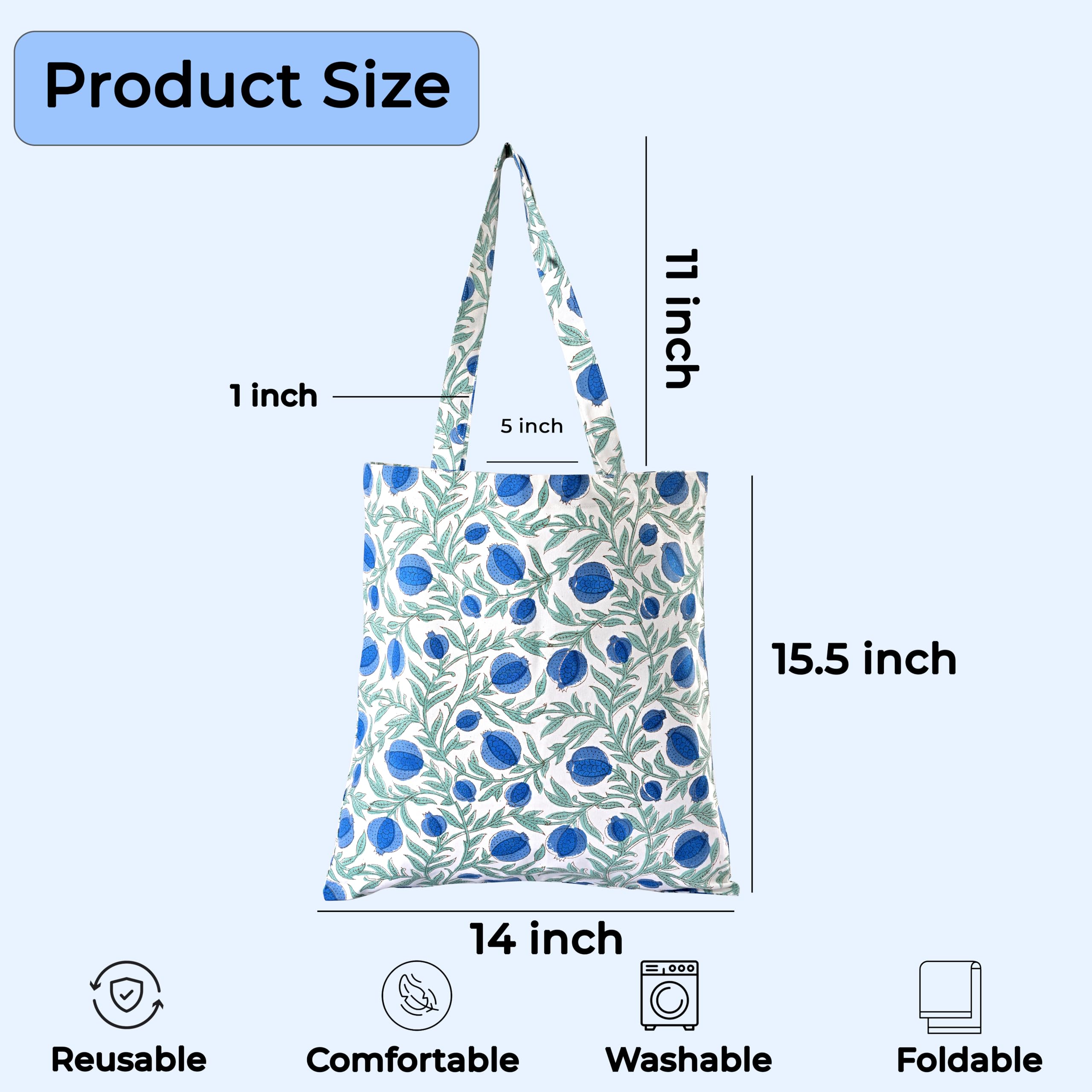 Hand Block Print Cotton Tote Bag - Queen Blue