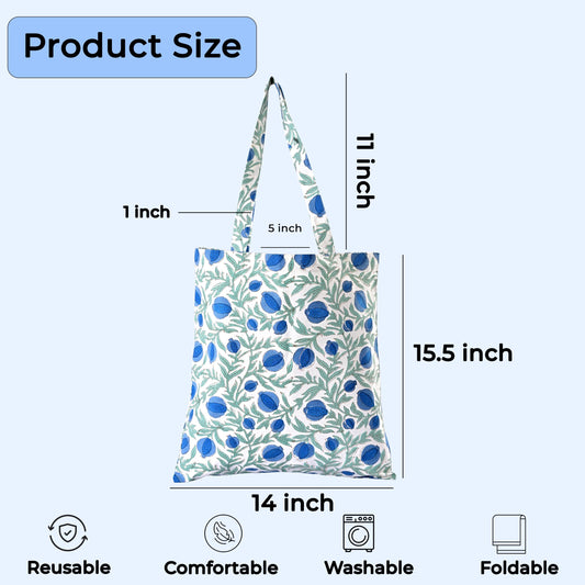 Hand Block Print Cotton Tote Bag - Queen Blue