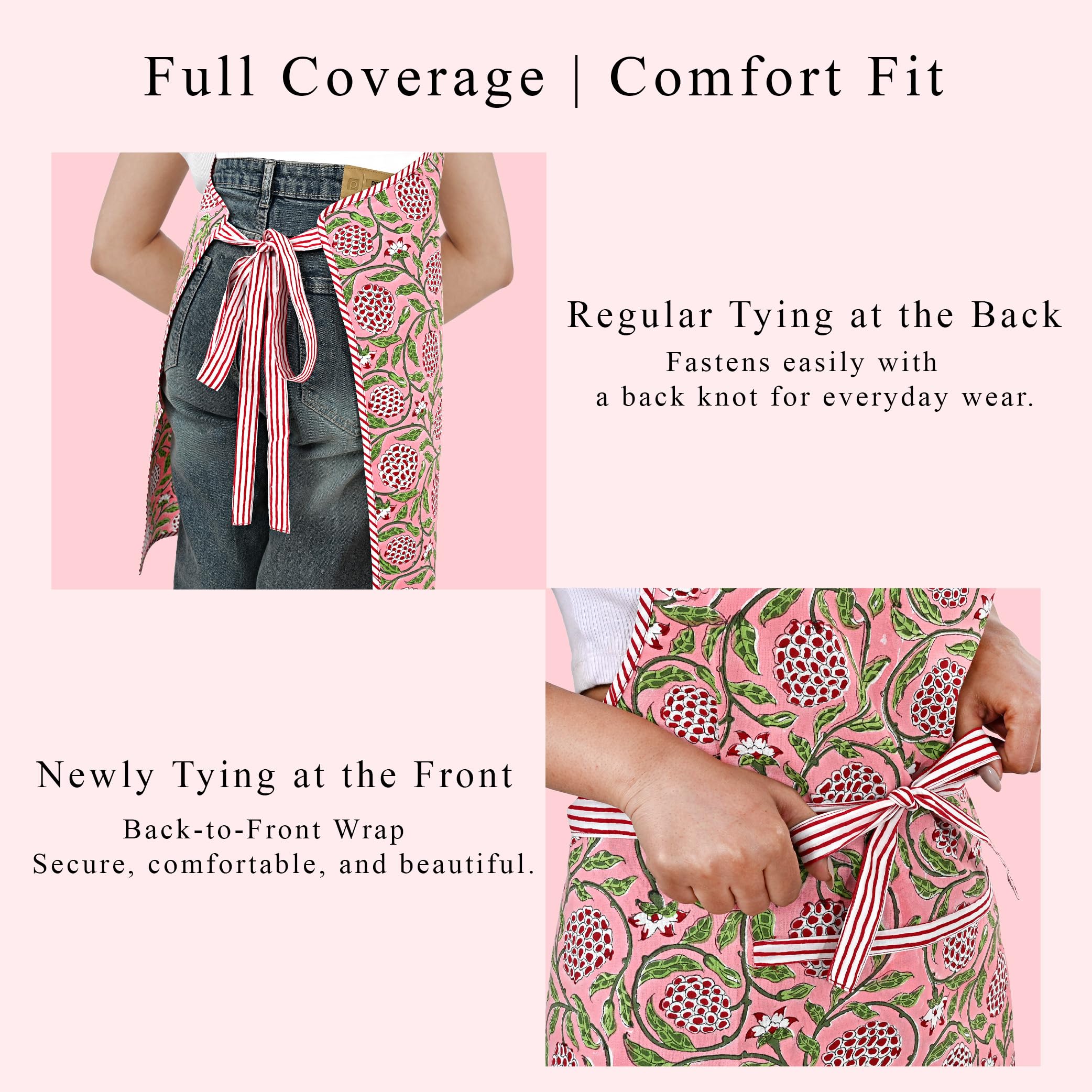 Hand Block Print Cotton Kitchen Apron - Dark Salmon Pink