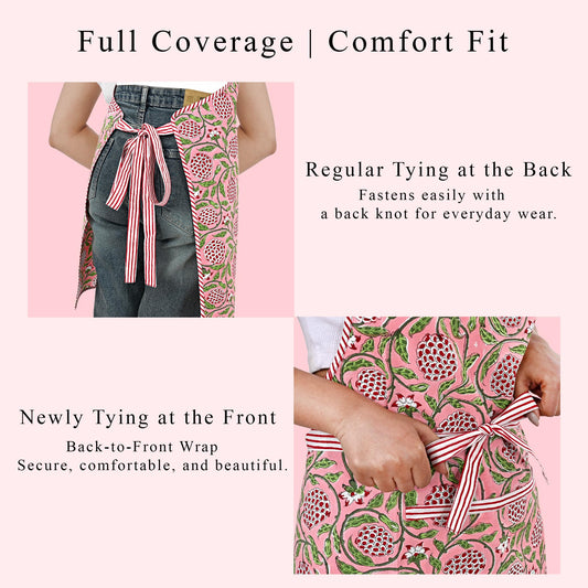 Hand Block Print Cotton Kitchen Apron - Dark Salmon Pink