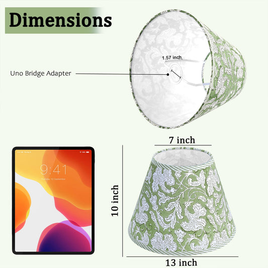 Hand Block Print Cotton Lampshade - Sage Green