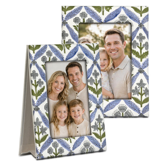 Hand Block Print Cotton Picture Frame - Light Steel Blue