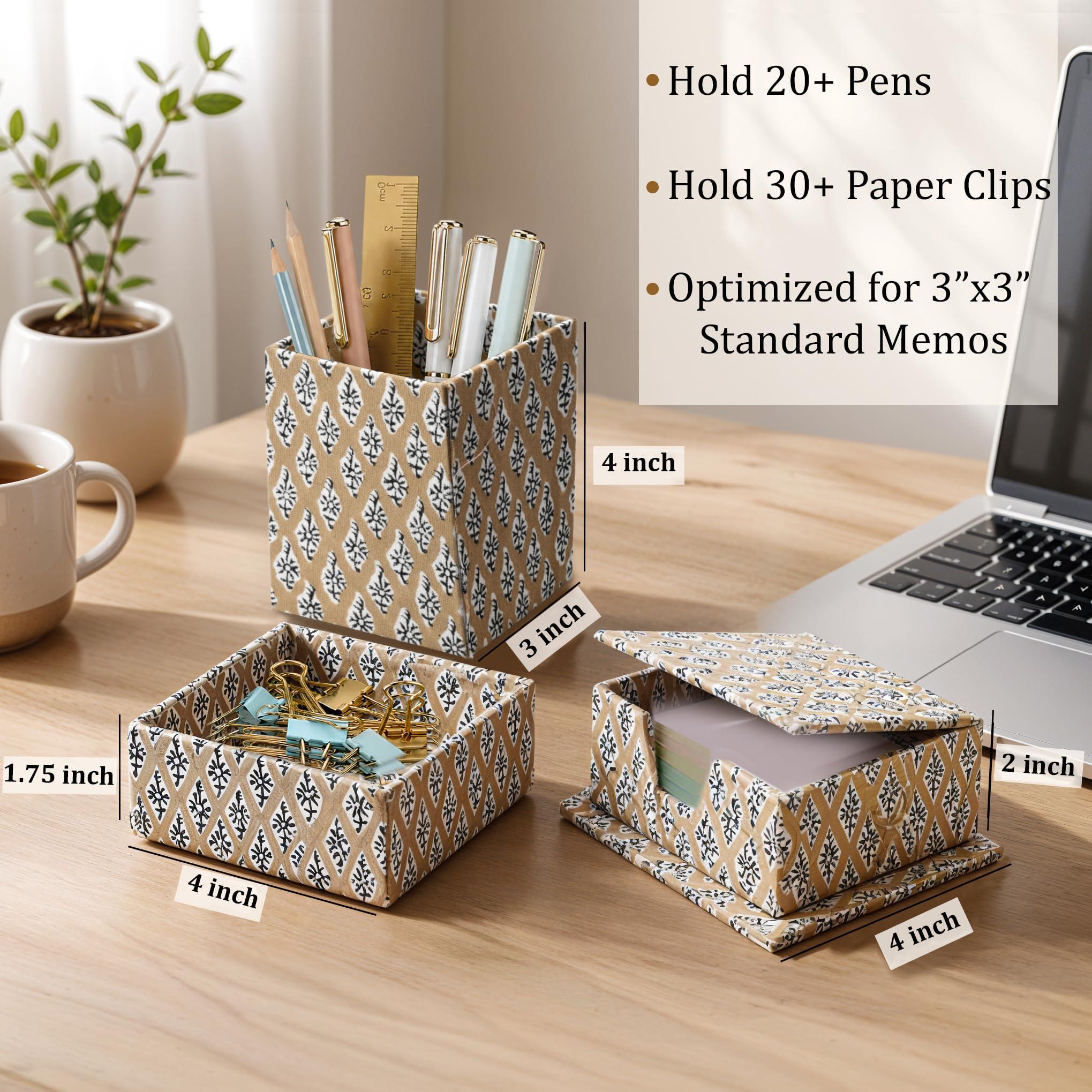 Hand Block Print Cotton Desk Organizer - Fullers Earth Powder