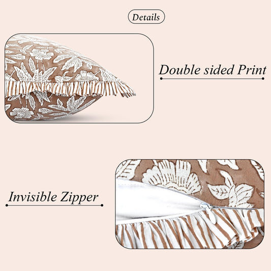 Hand Block Print Cotton Throw Pillow Cover - Oak Brown