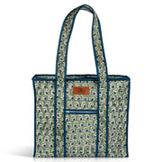 Block Print Cotton Quilted Tote Bag - Basil Green