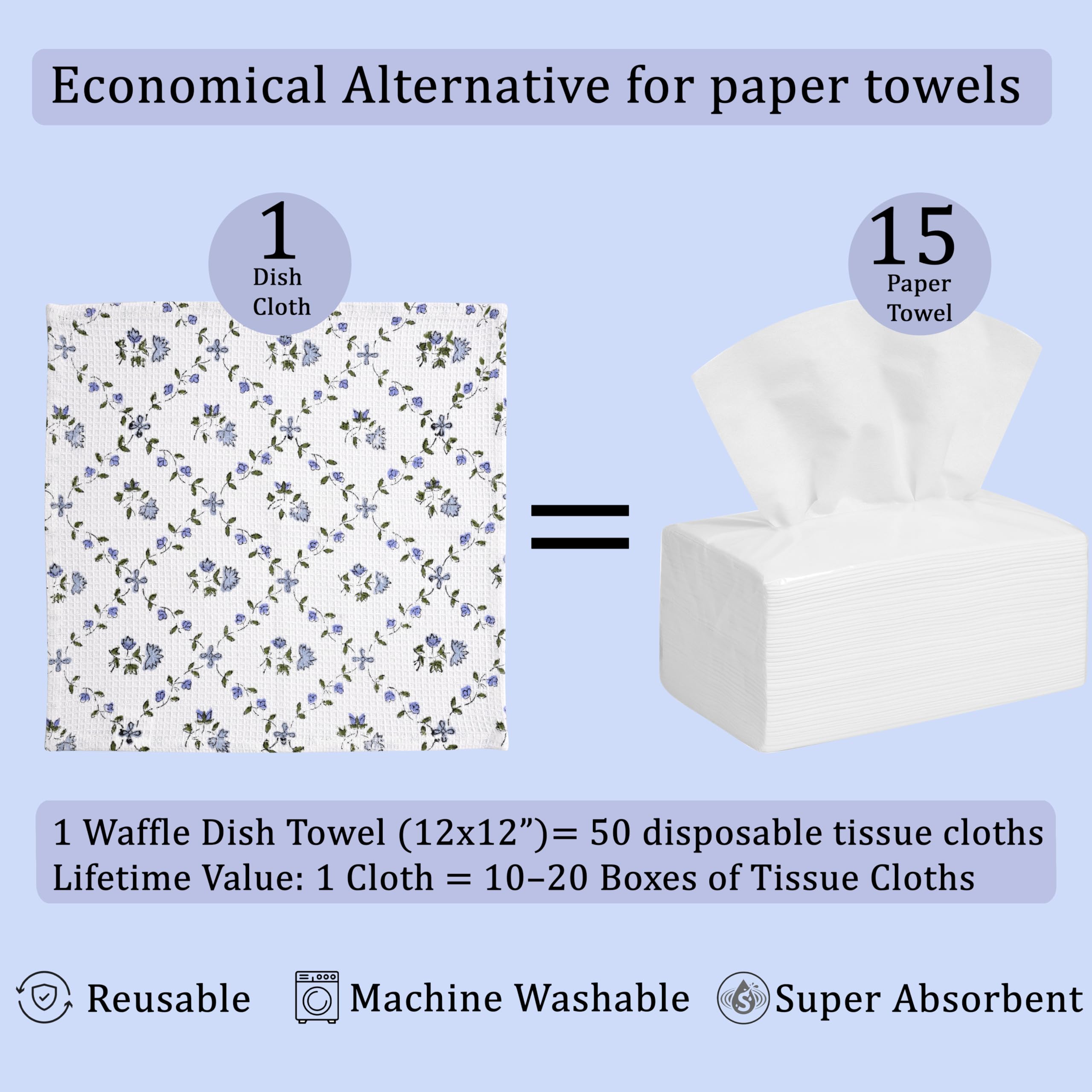 Hand Block Print Cotton Kitchen Towel - Powder Blue