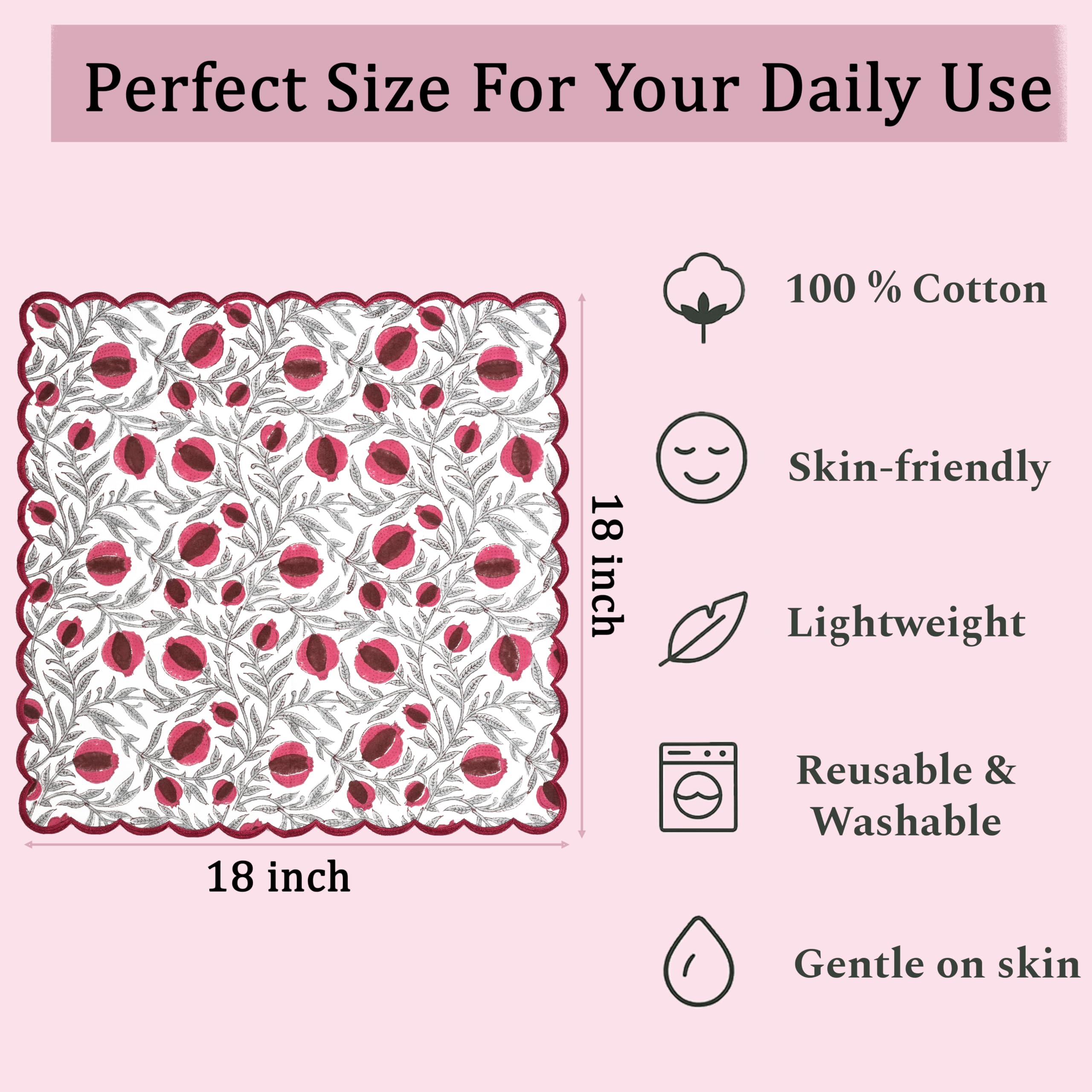 Hand Block Print Cotton Cloth Napkin - Sangria Red