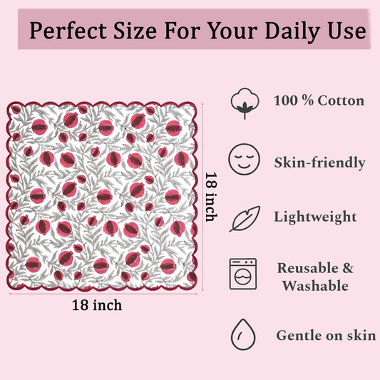Hand Block Print Cotton Cloth Napkin - Sangria Red