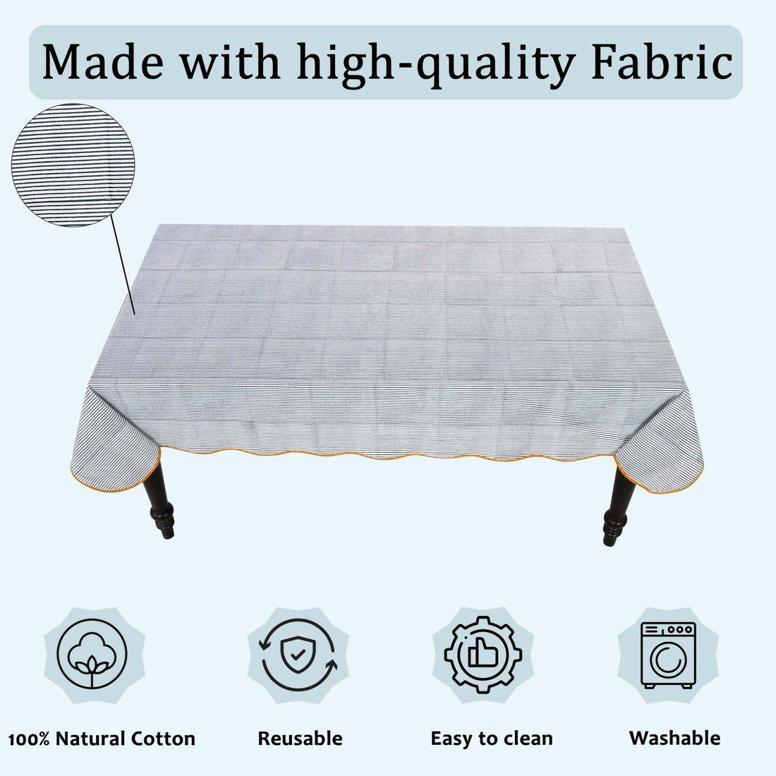Hand Block Print Cotton Tablecloth - Slate Blue Stripe