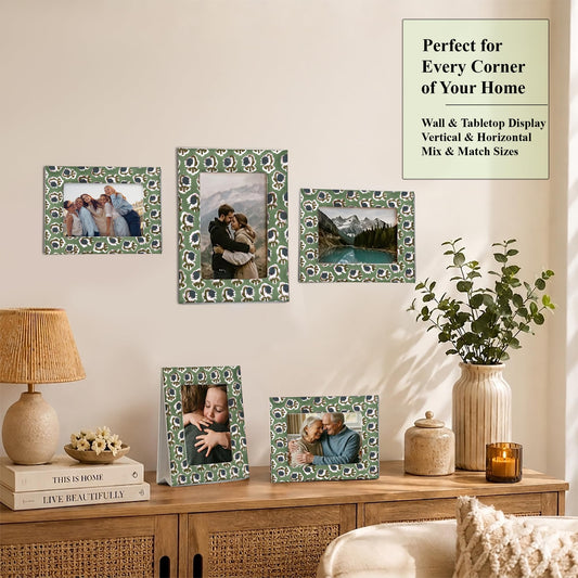 Hand Block Print Cotton Picture Frame - Basil Green