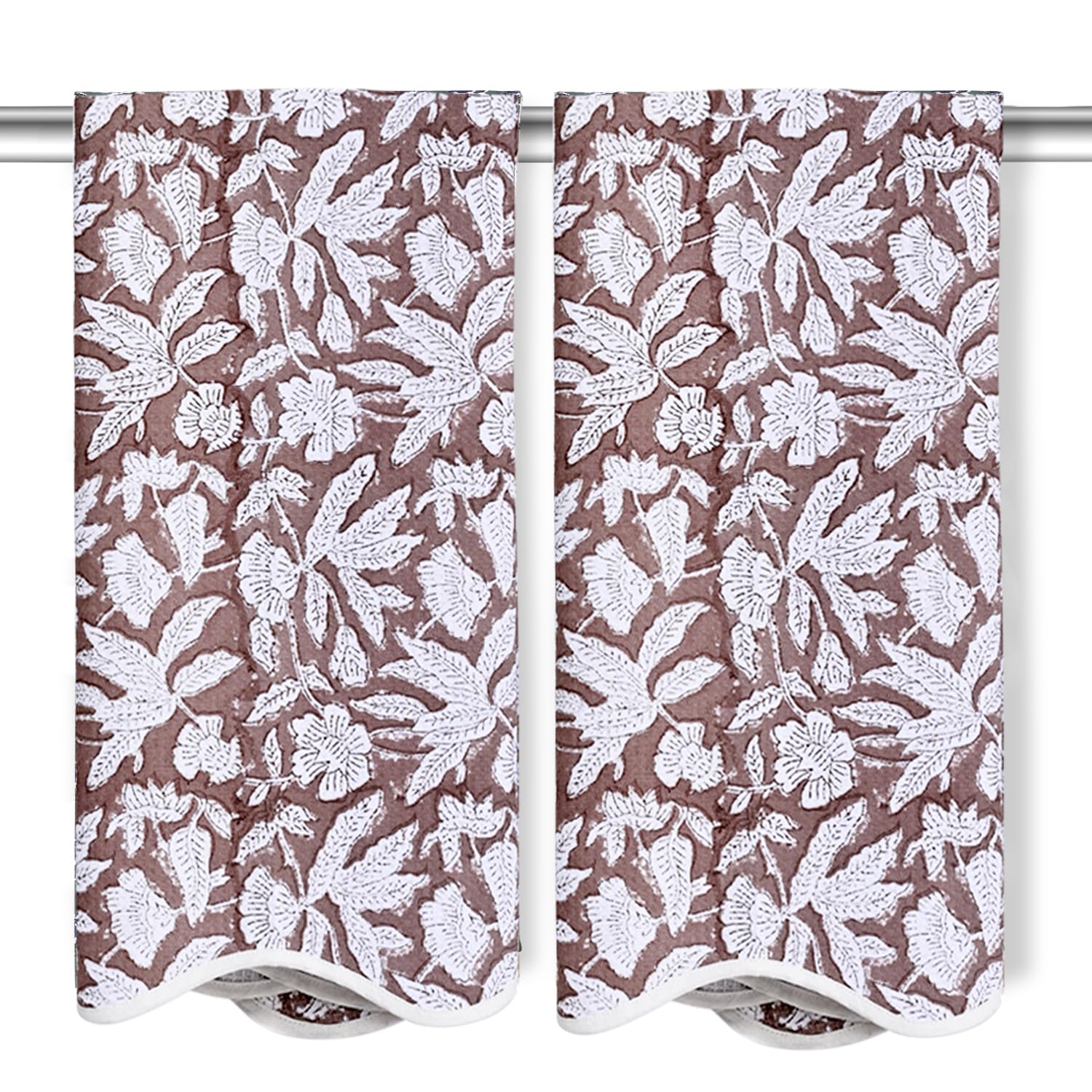 Hand Block Print Cotton Kitchen Towel - Oak Brown