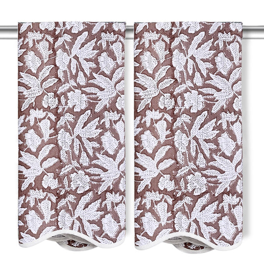Hand Block Print Cotton Kitchen Towel - Oak Brown