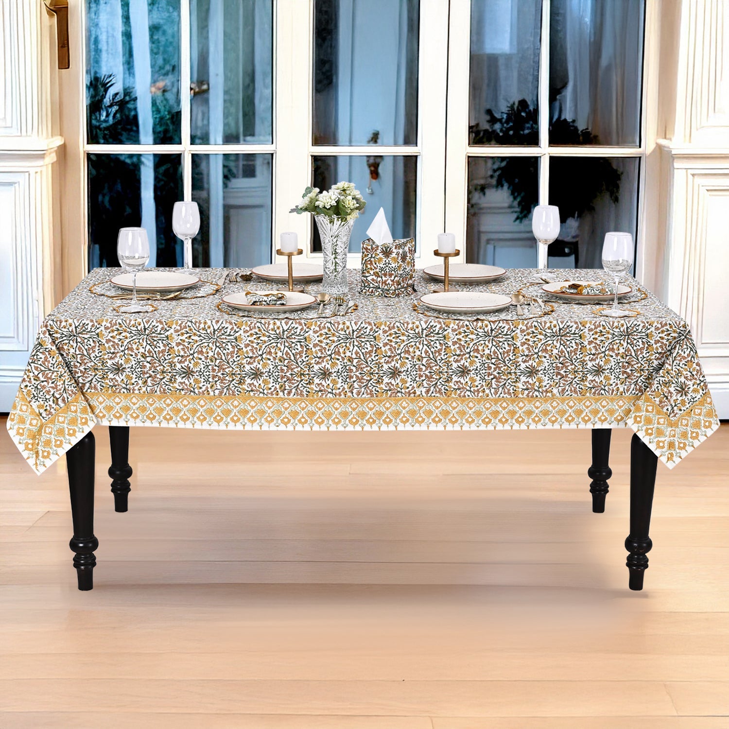 Goldenrod Yellow Rectangle Tablecloth Ridhi Block Print