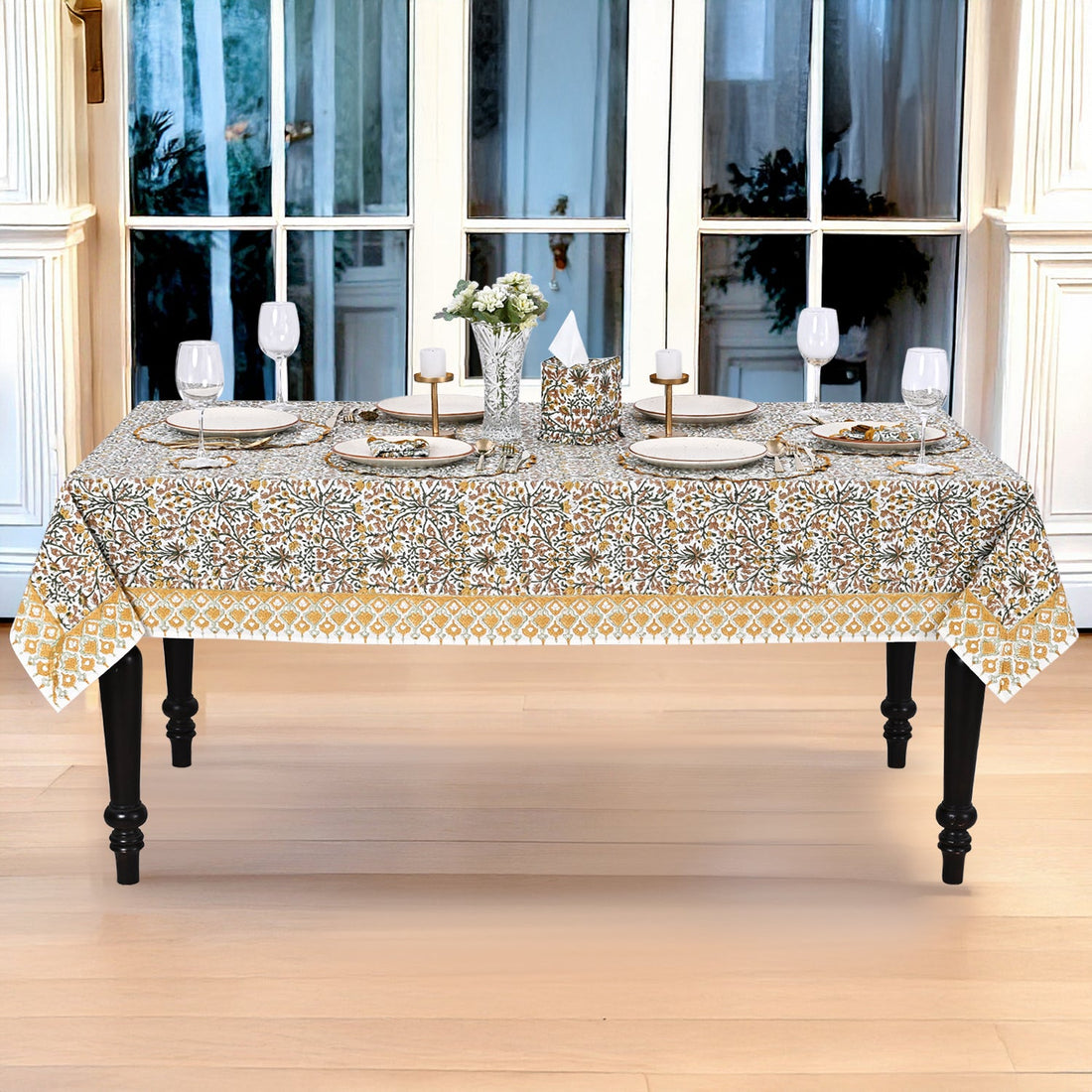 Goldenrod Yellow Square & Rectangle Tablecloth Ridhi Block Print