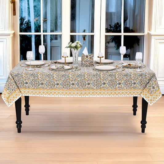 Goldenrod Yellow Rectangle Tablecloth Ridhi Block Print