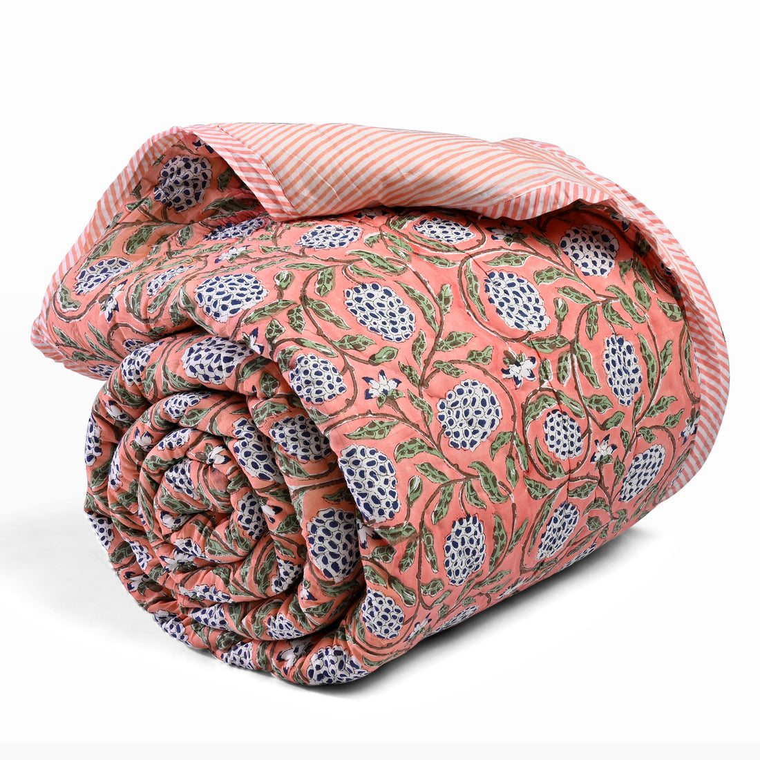 Dark Salmon Pink Quilt Ridhi Block Print