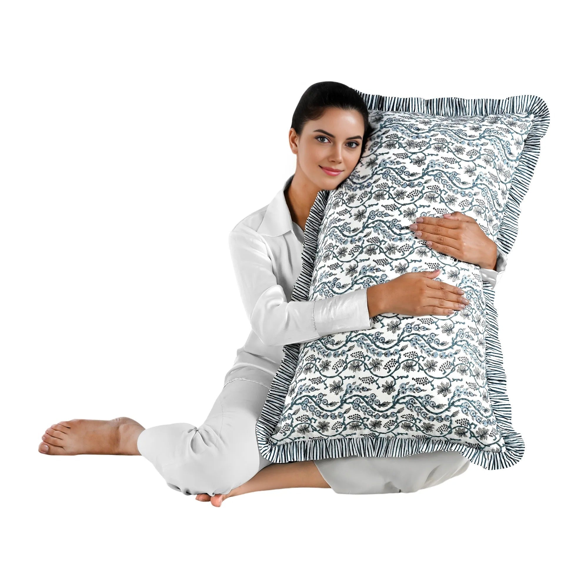 Baby Blue Eyes Bed Pillow Cover Ridhi Block Print