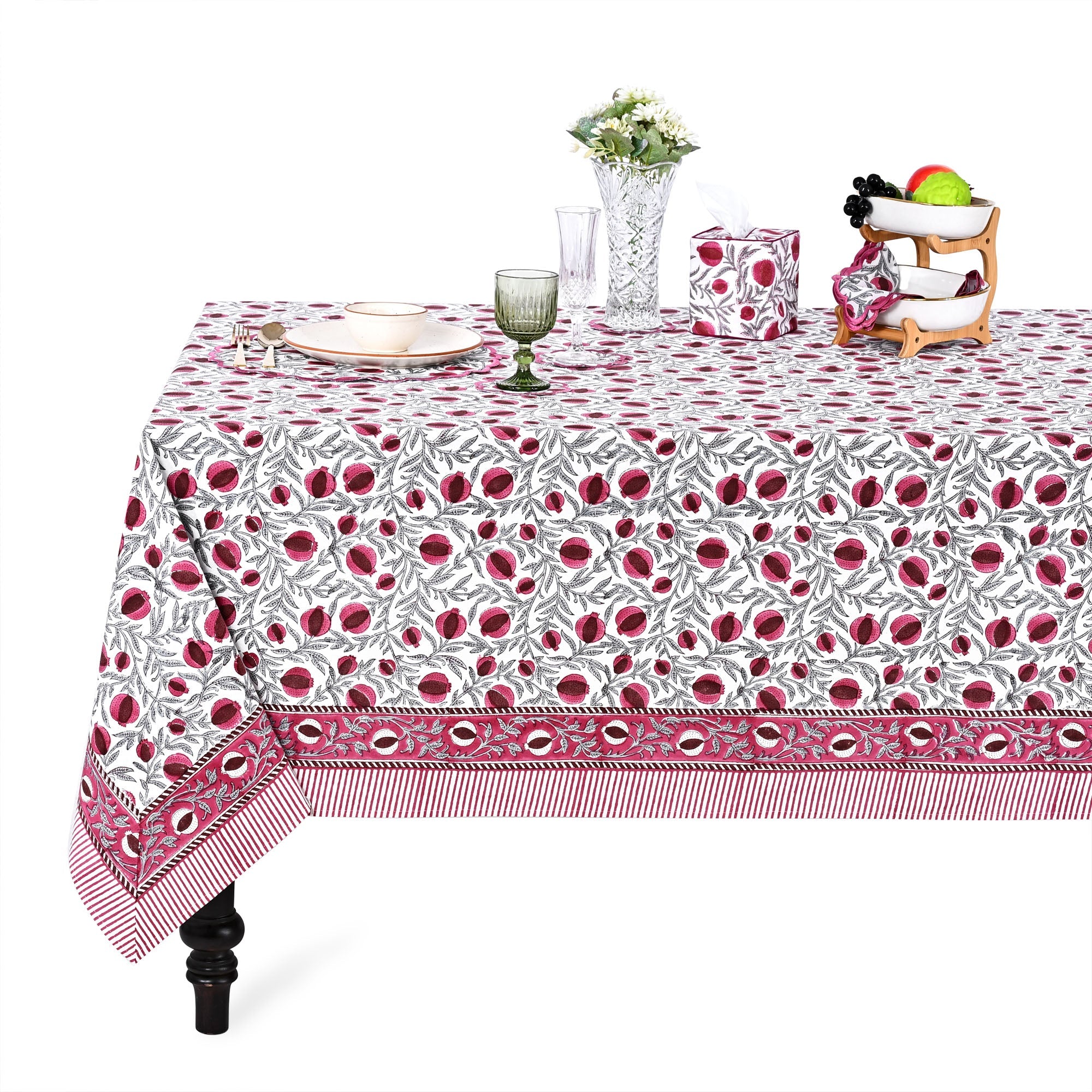 Sangria Red Rectangle Tablecloth Ridhi Block Print