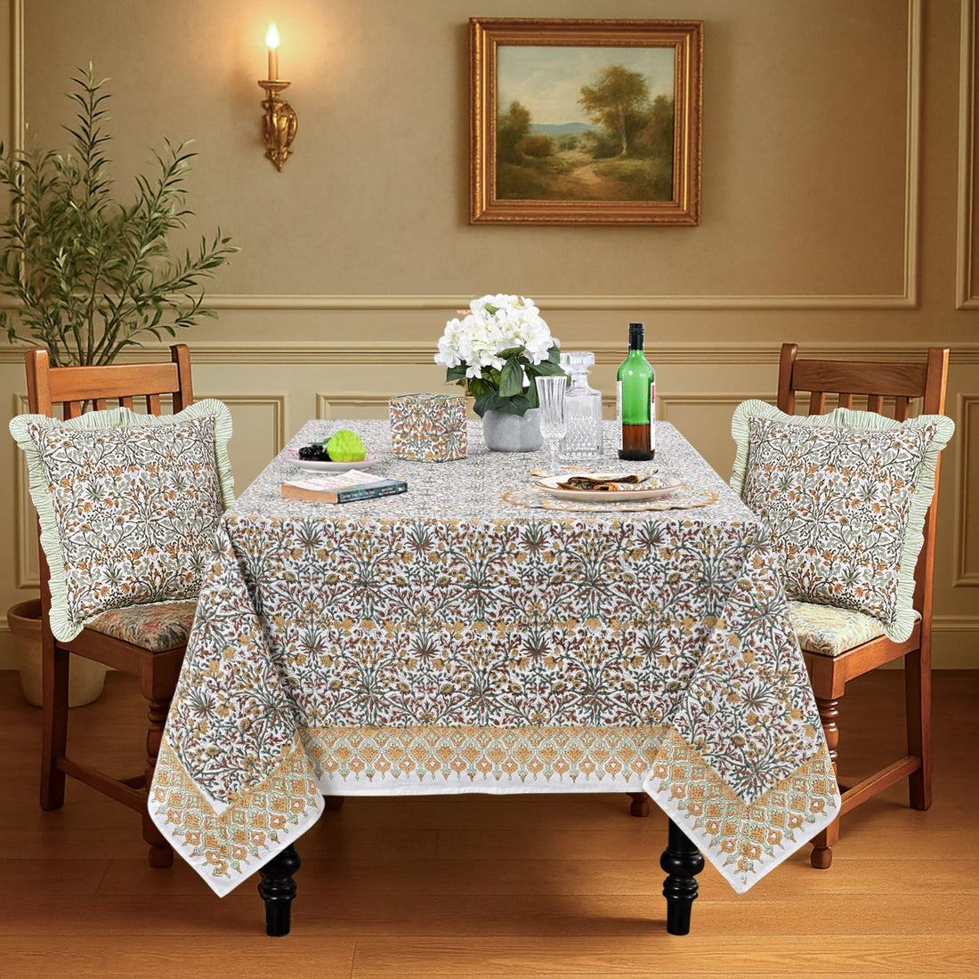 Goldenrod Yellow Square & Rectangle Tablecloth Ridhi Block Print