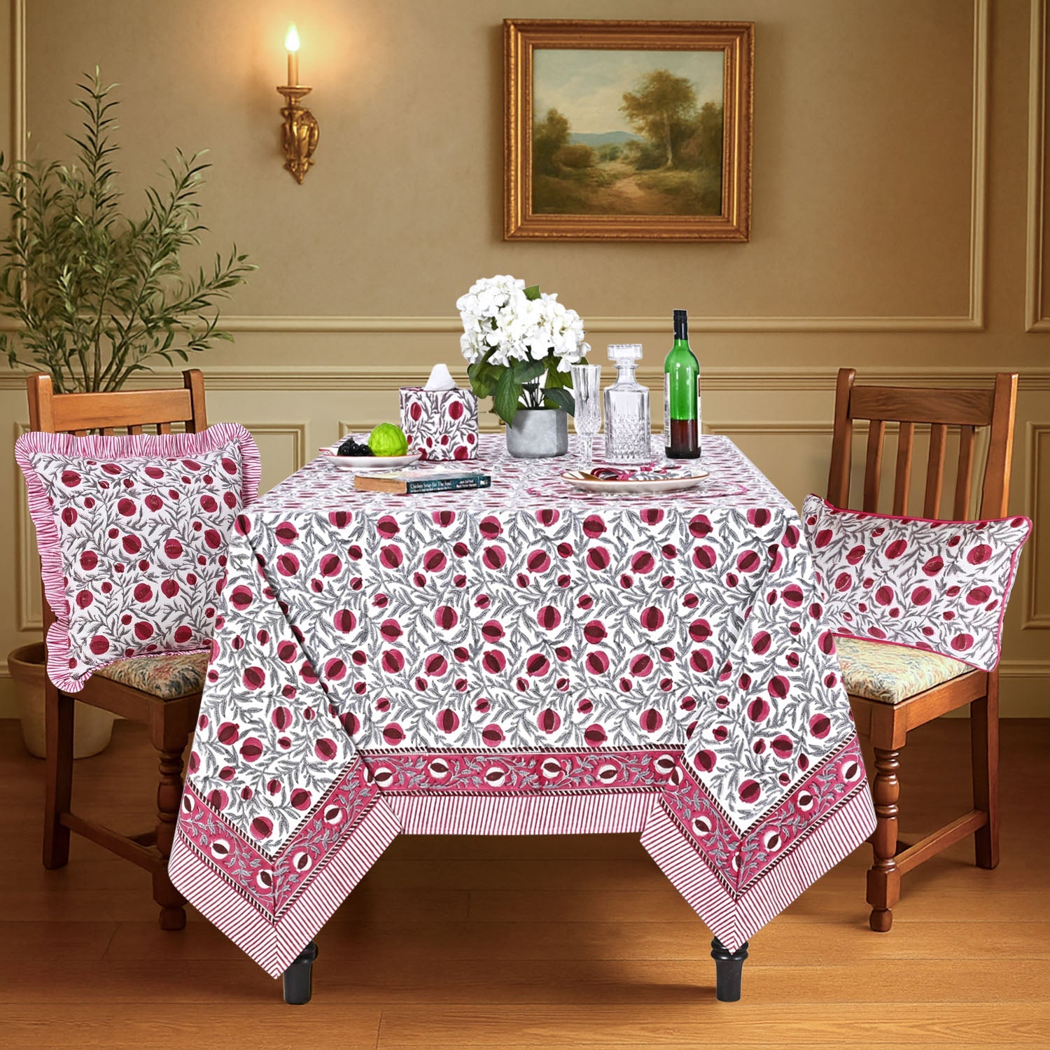 Sangria Red Rectangle Tablecloth Ridhi Block Print