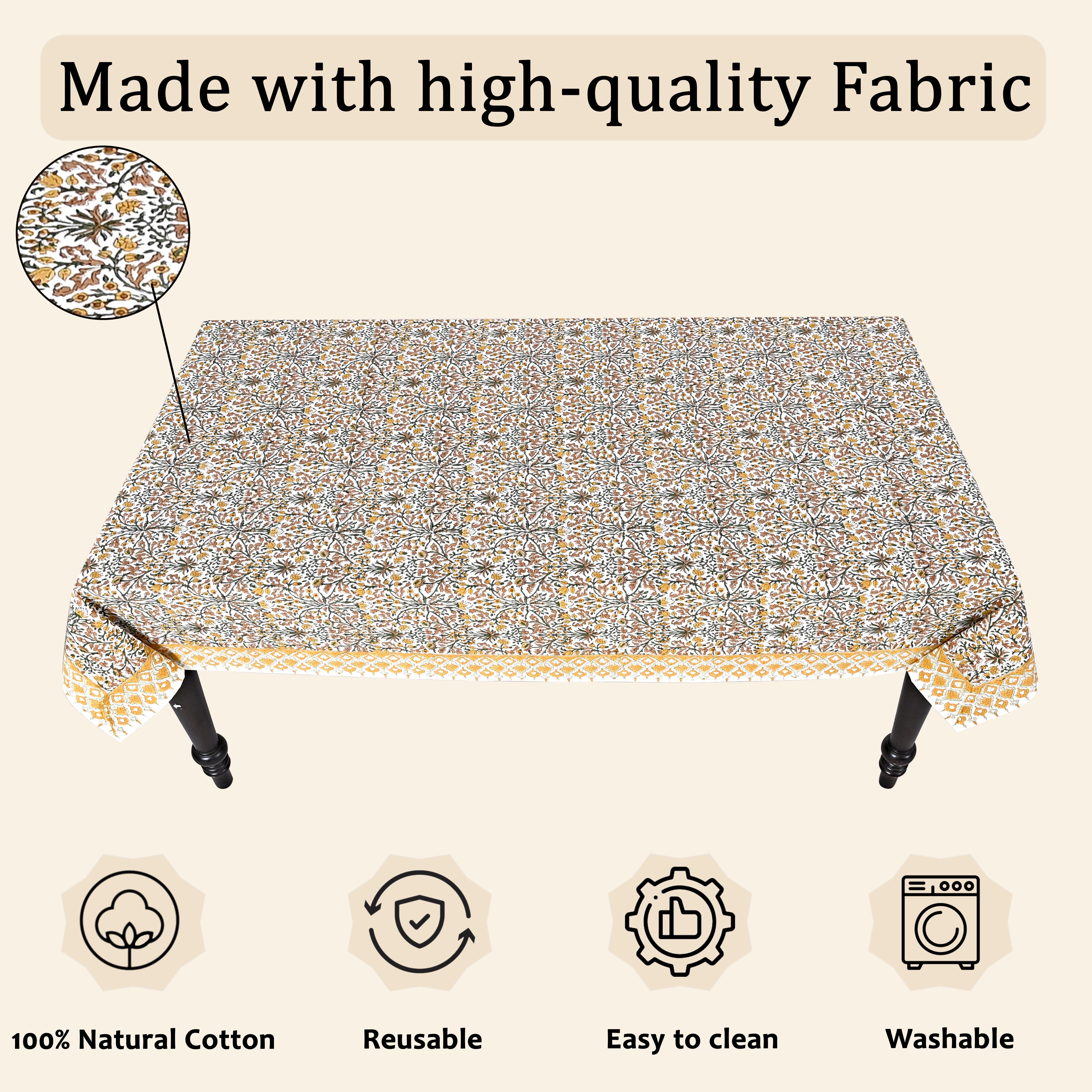 Goldenrod Yellow Rectangle Tablecloth Ridhi Block Print