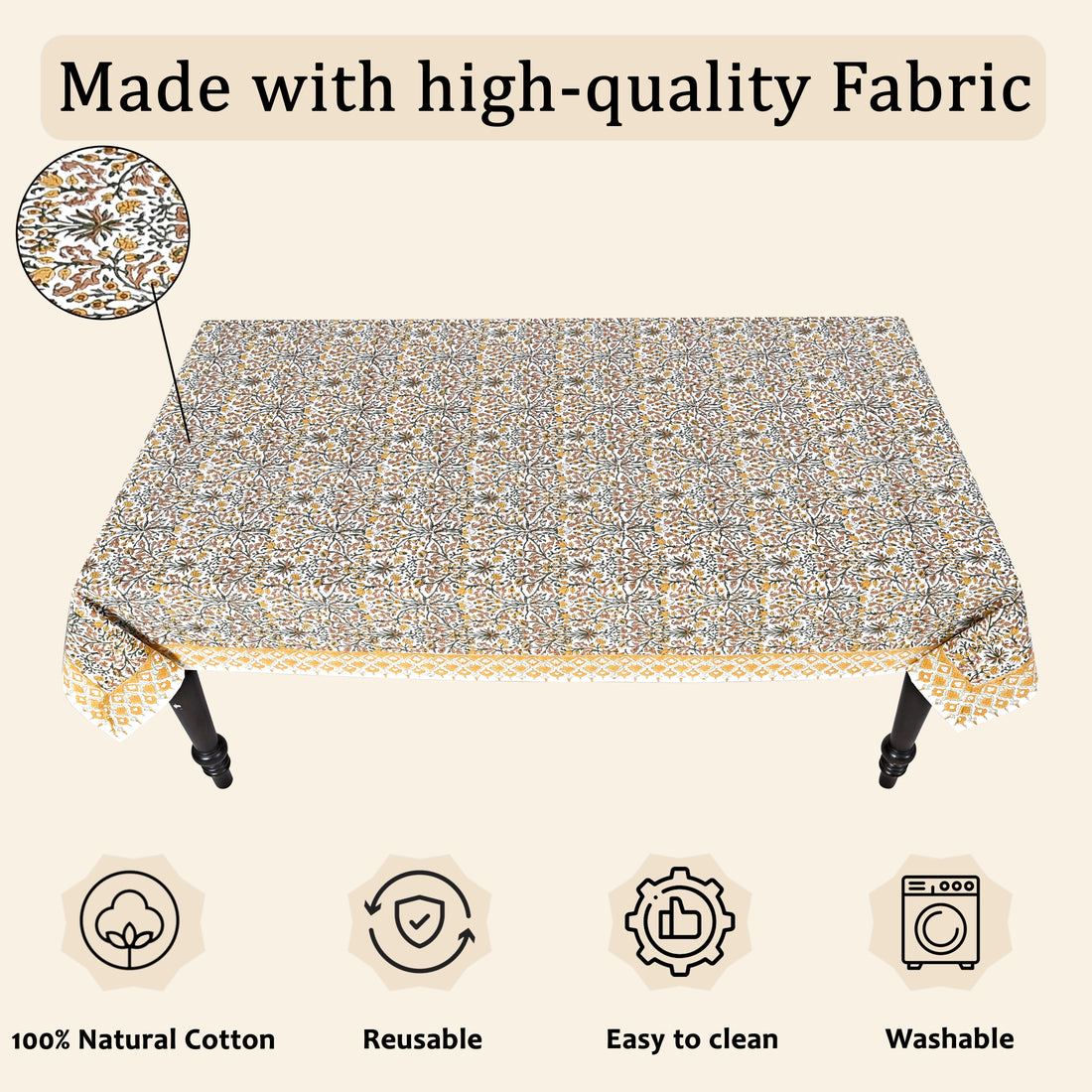 Goldenrod Yellow Square & Rectangle Tablecloth Ridhi Block Print