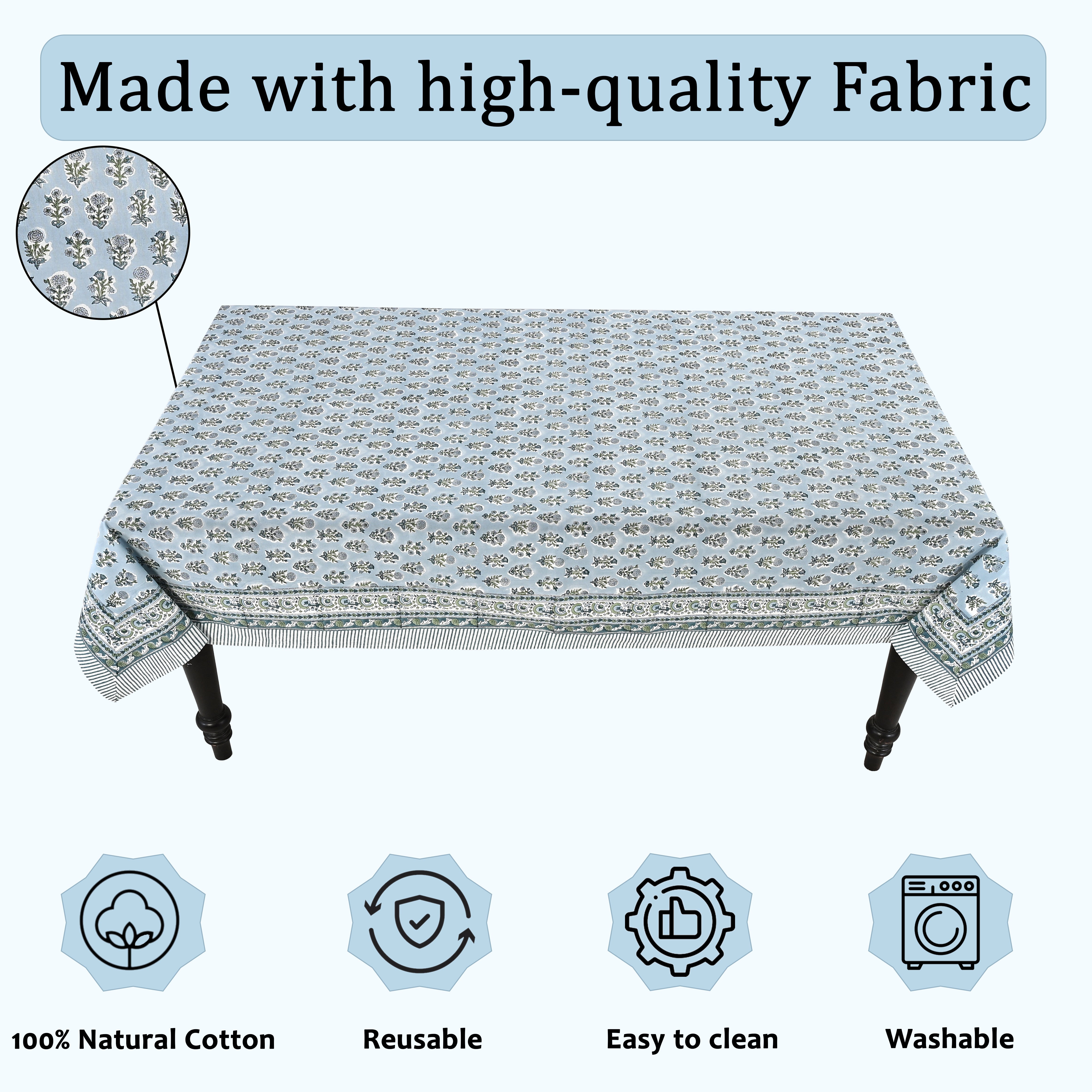 Harbor Blue Square & Rectangle Tablecloth Ridhi Block Print