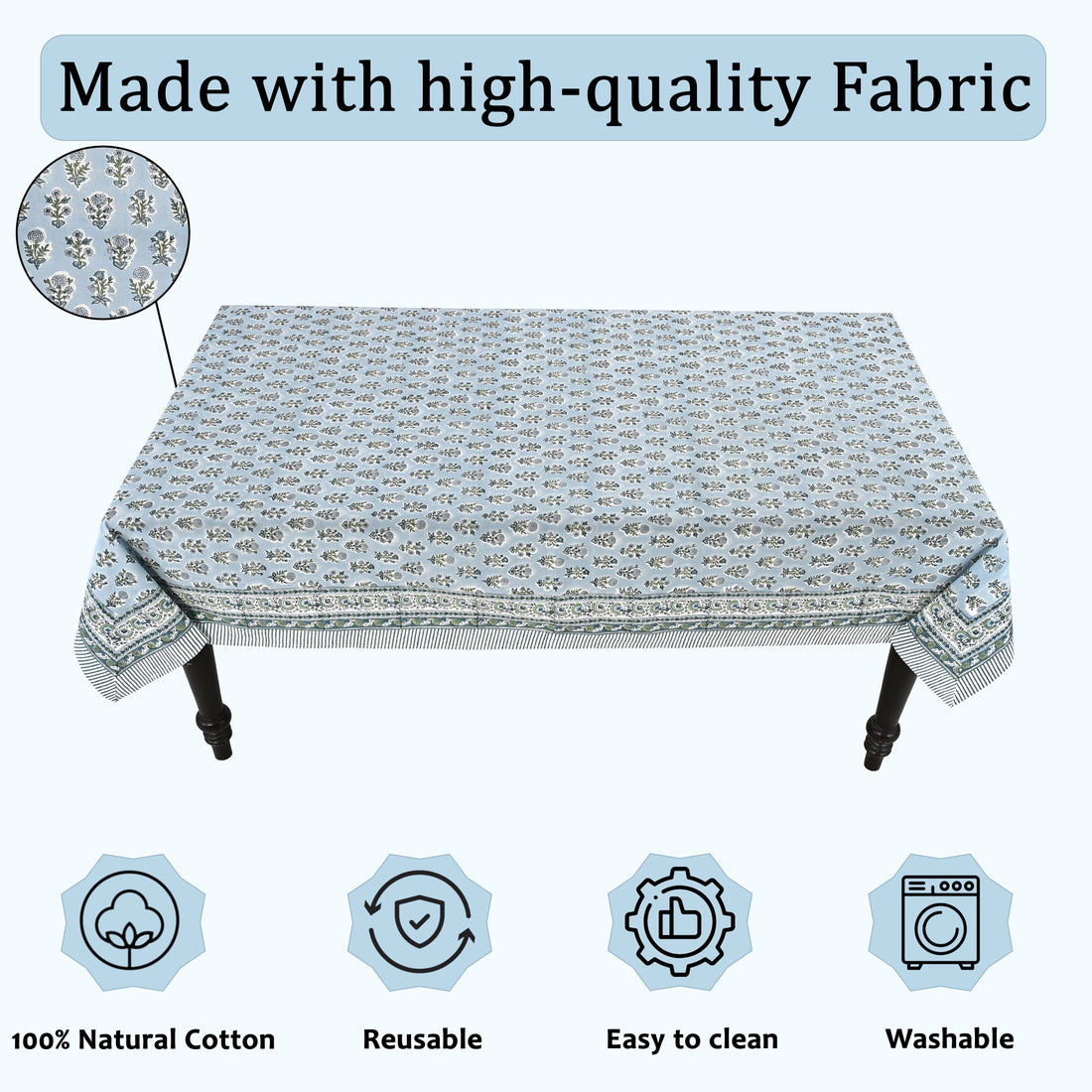 Harbor Blue Square & Rectangle Tablecloth Ridhi Block Print