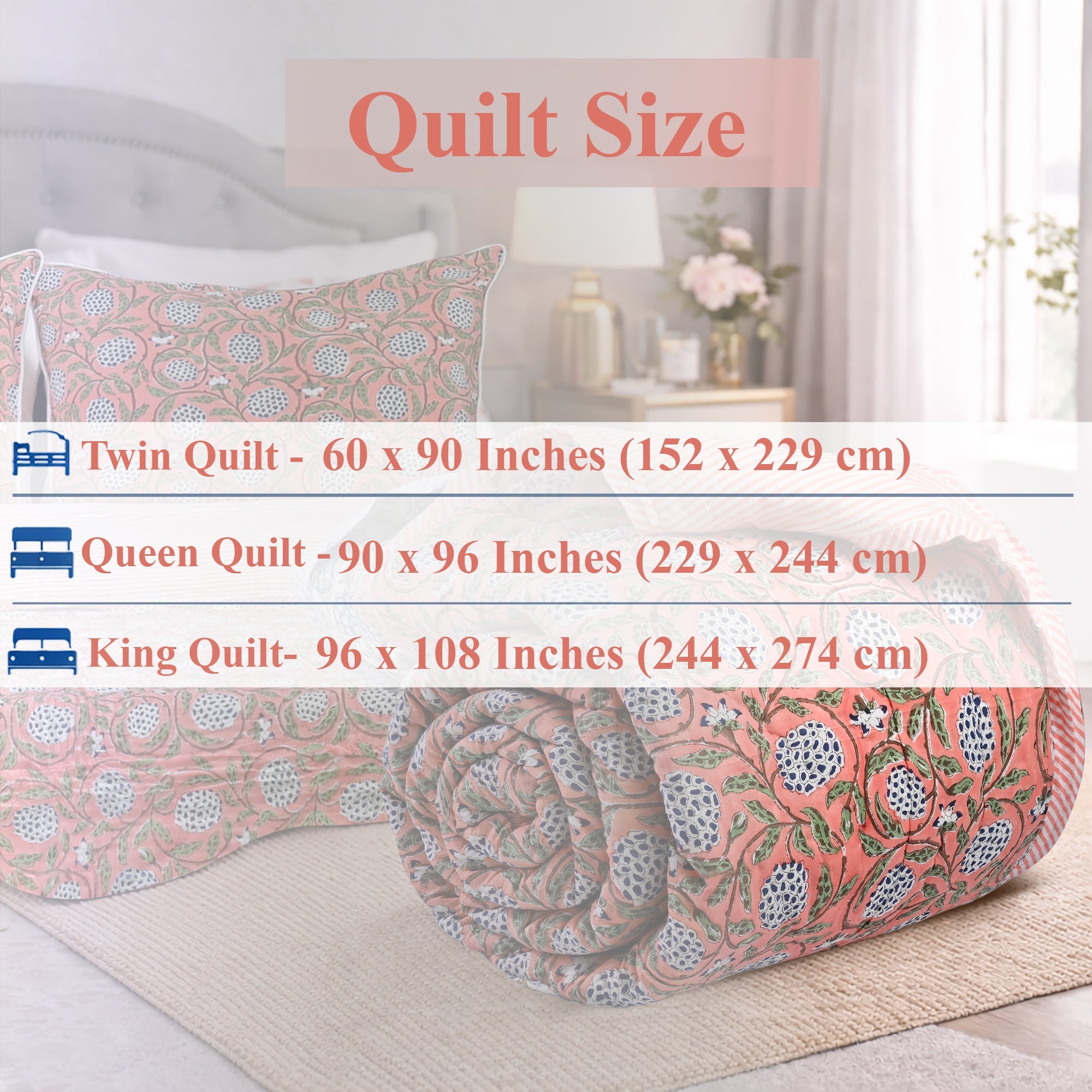 Dark Salmon Pink Quilt Ridhi Block Print