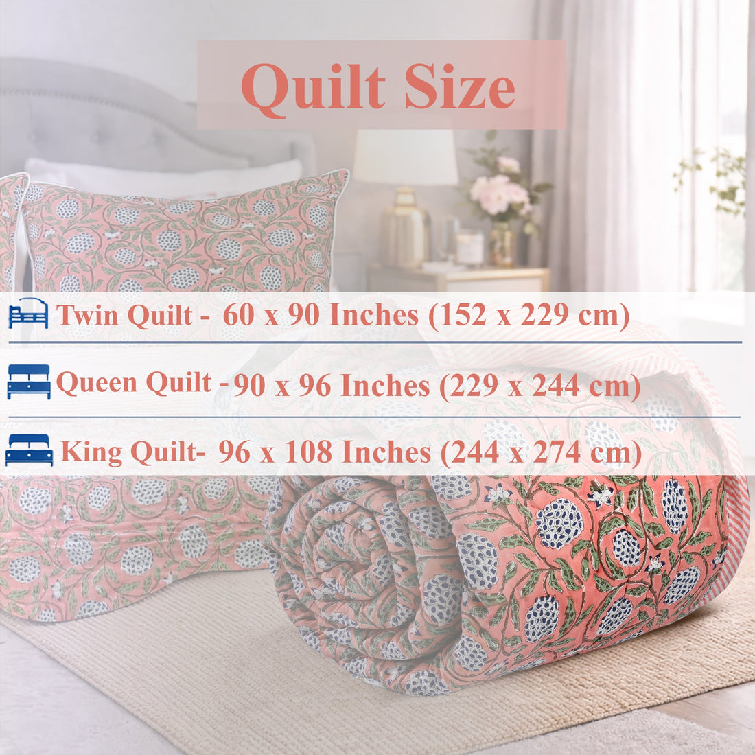 Dark Salmon Pink Quilt Ridhi Block Print