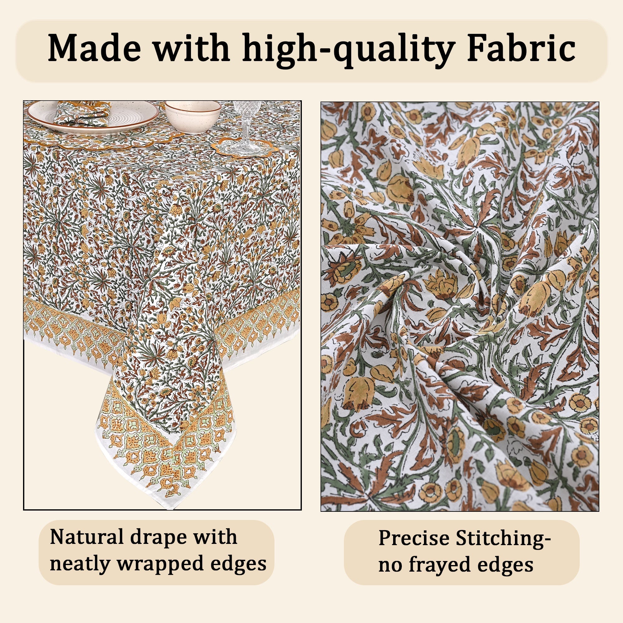Goldenrod Yellow Rectangle Tablecloth Ridhi Block Print