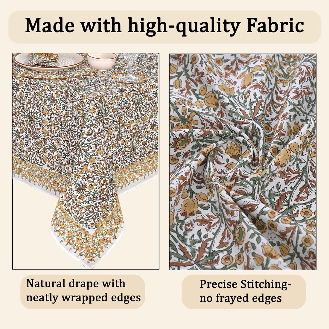 Goldenrod Yellow Square & Rectangle Tablecloth Ridhi Block Print