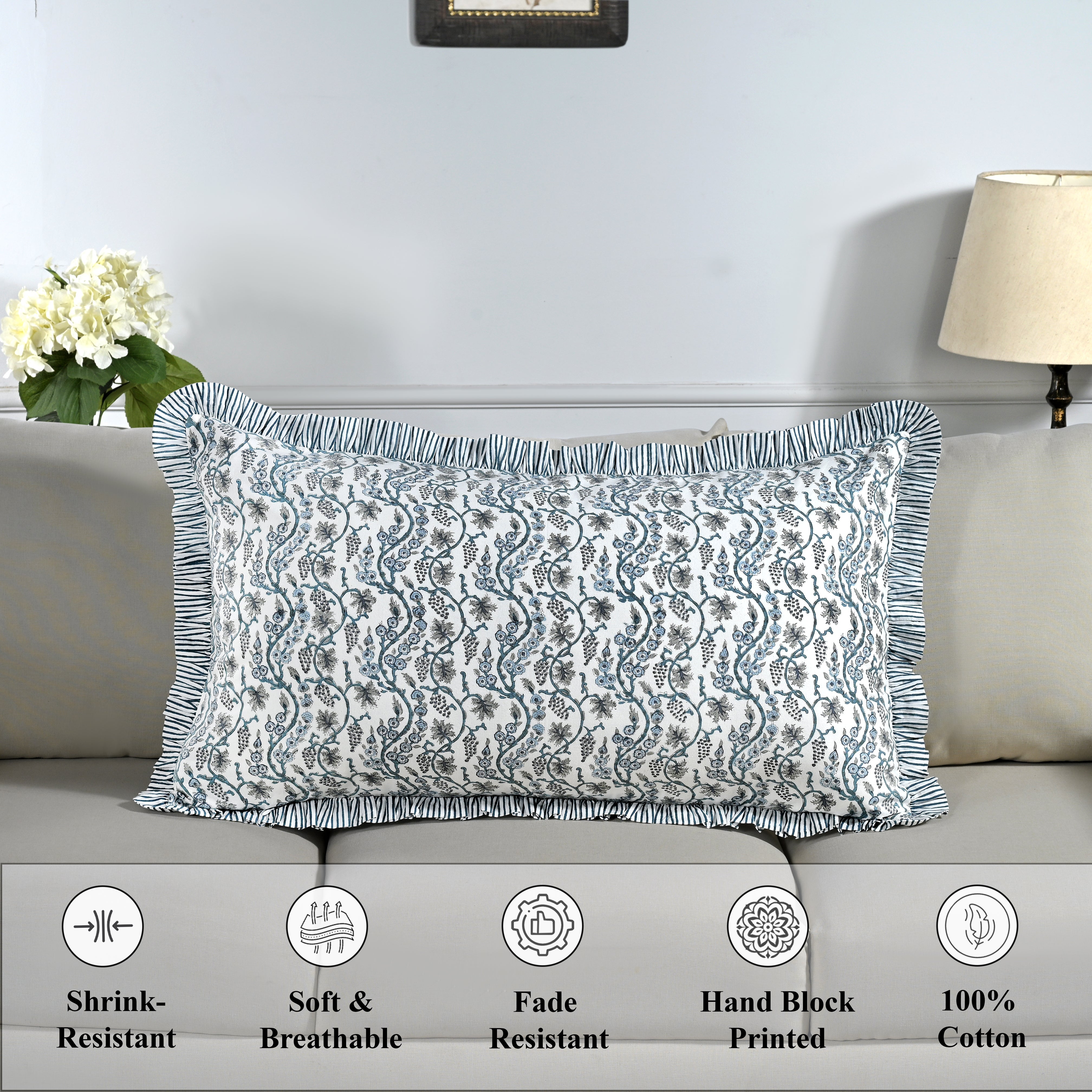 Baby Blue Eyes Bed Pillow Cover Ridhi Block Print