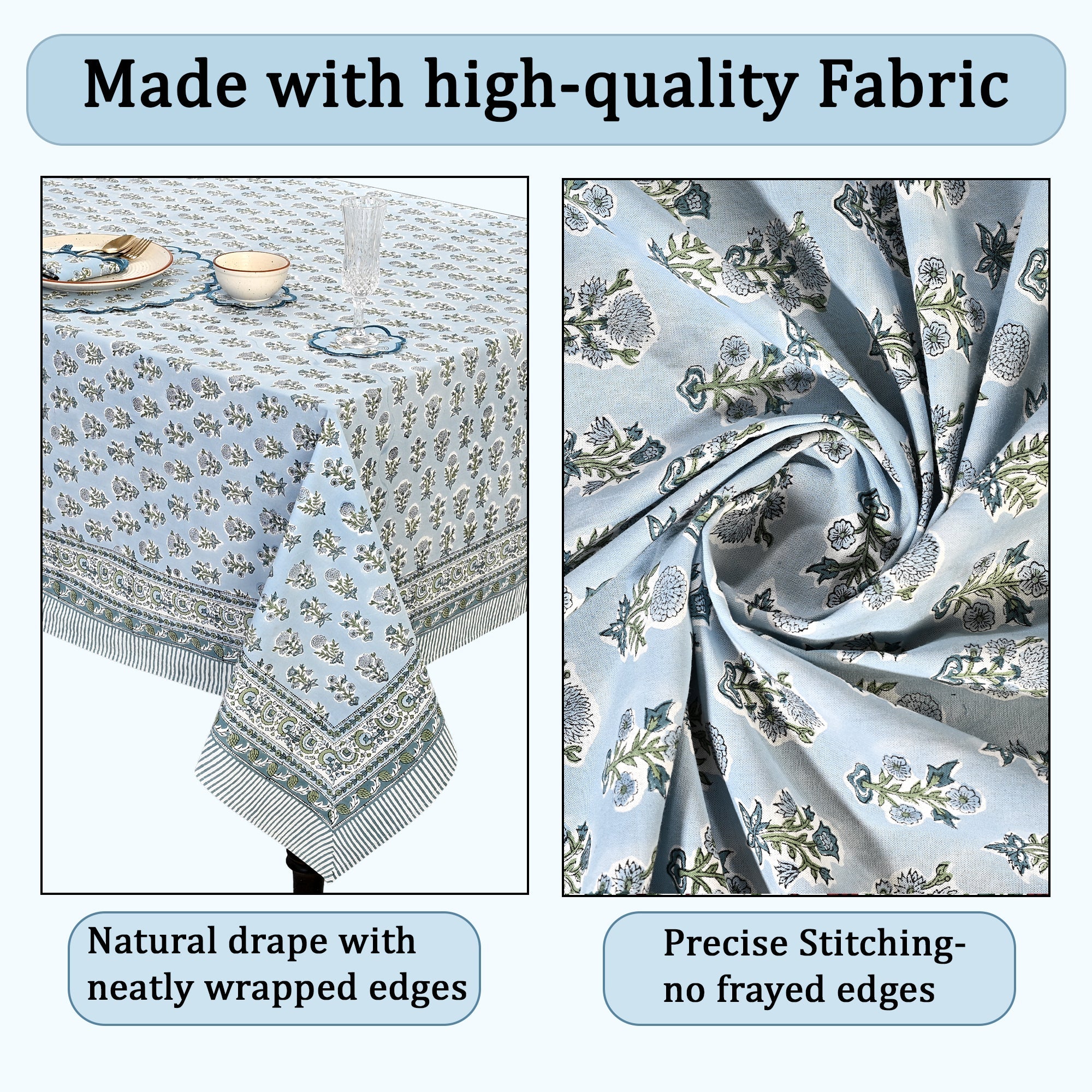 Harbor Blue Square & Rectangle Tablecloth Ridhi Block Print